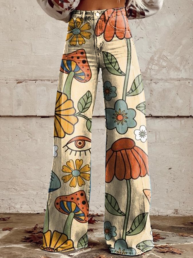 Pantaloni Flared Vintage Bohemien Bloom